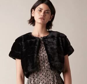 Jason Wu Womens L Black Faux Fur Mink Short Sleeve Open Front Jacket NEW
